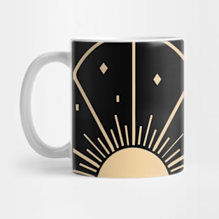 bohemian astrological design with sun, stars and sunburst. Boho linear icons or symbols in trendy minimalist style. Mug